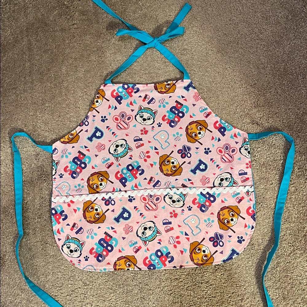 Pink & Turquoise Paw Patrol Kids Apron Fits Ages 2 - 8 Two Sided Cotton